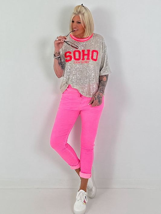 Pailletten Shirt Soho - silber -neonpink