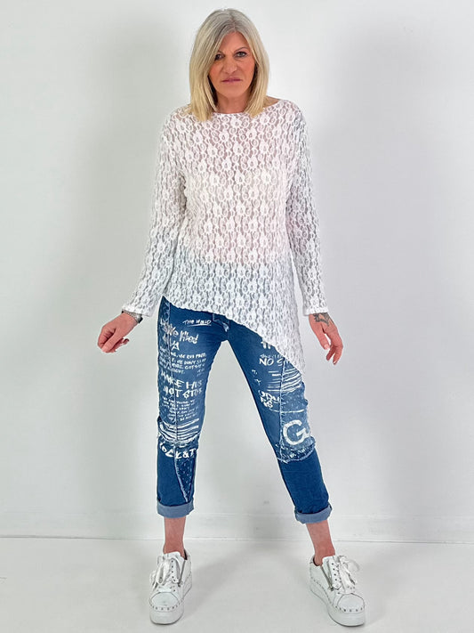Spitzenshirt mit Muster - weiss