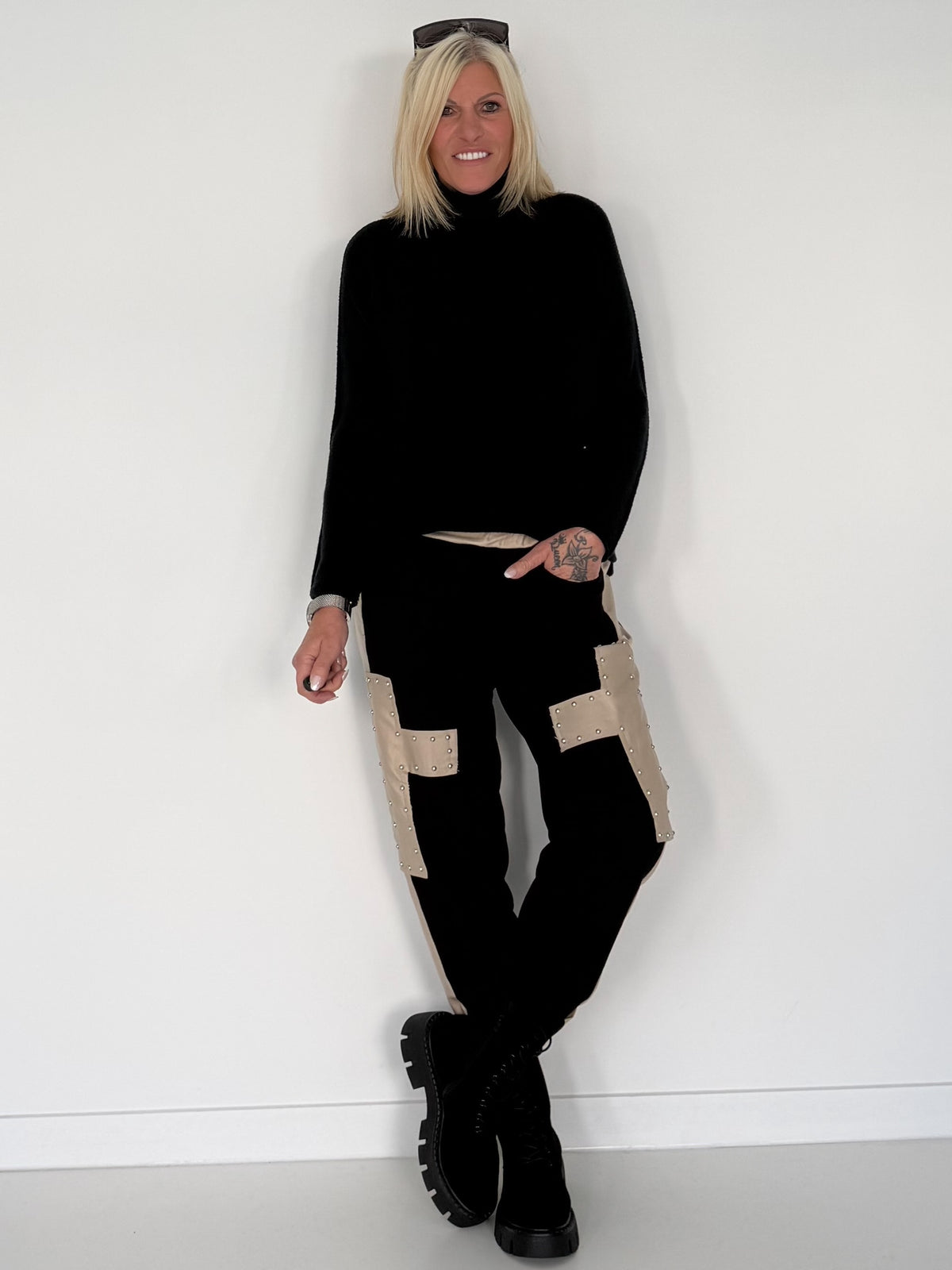 Basic Rollkragenpullover - schwarz