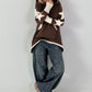 Casual long hoodie with thumb holes and trendy star elements - chocolate