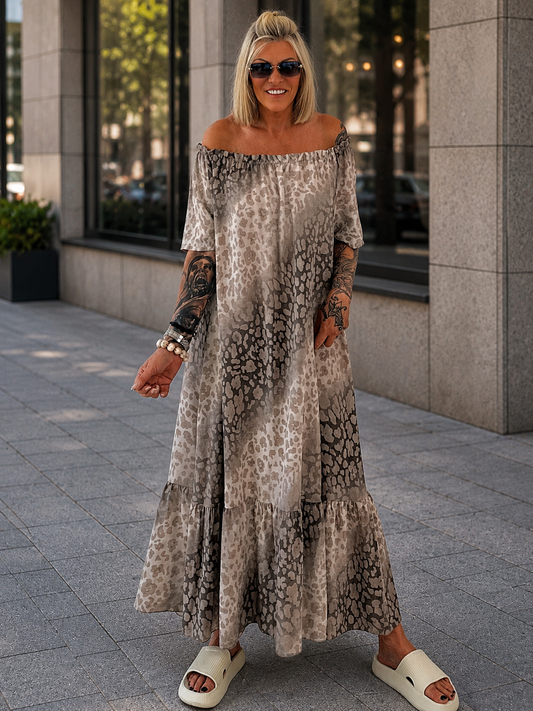 Carmen Sommerkleid mit Muster - taupe