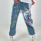 Sweat Jeans mit Print und Destroyed Details - weiss-denim