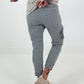 Baggy/Boyfriend Trousers with Crocheted Side Flowers - Grey