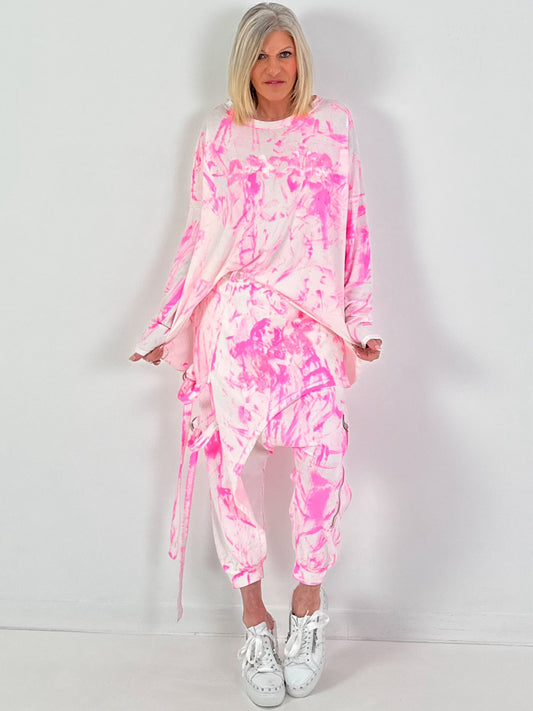 Batik-Shirt Amour - weiss-neonpink