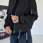 Bomberjacke mit gerafften Ärmeln - schwarz