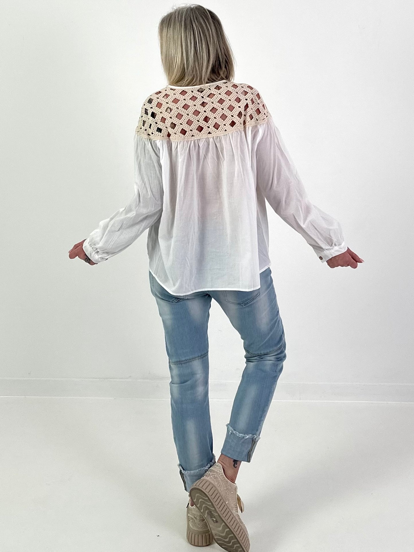 Tunika mit Häkeleinsatz - weiss-beige