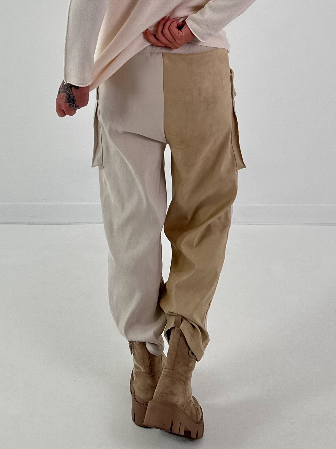 Suede-look trousers, model "Dual Harmony" - ecru-beige