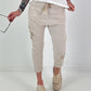 Baggy/Boyfriend trousers with side crochet flowers - beige