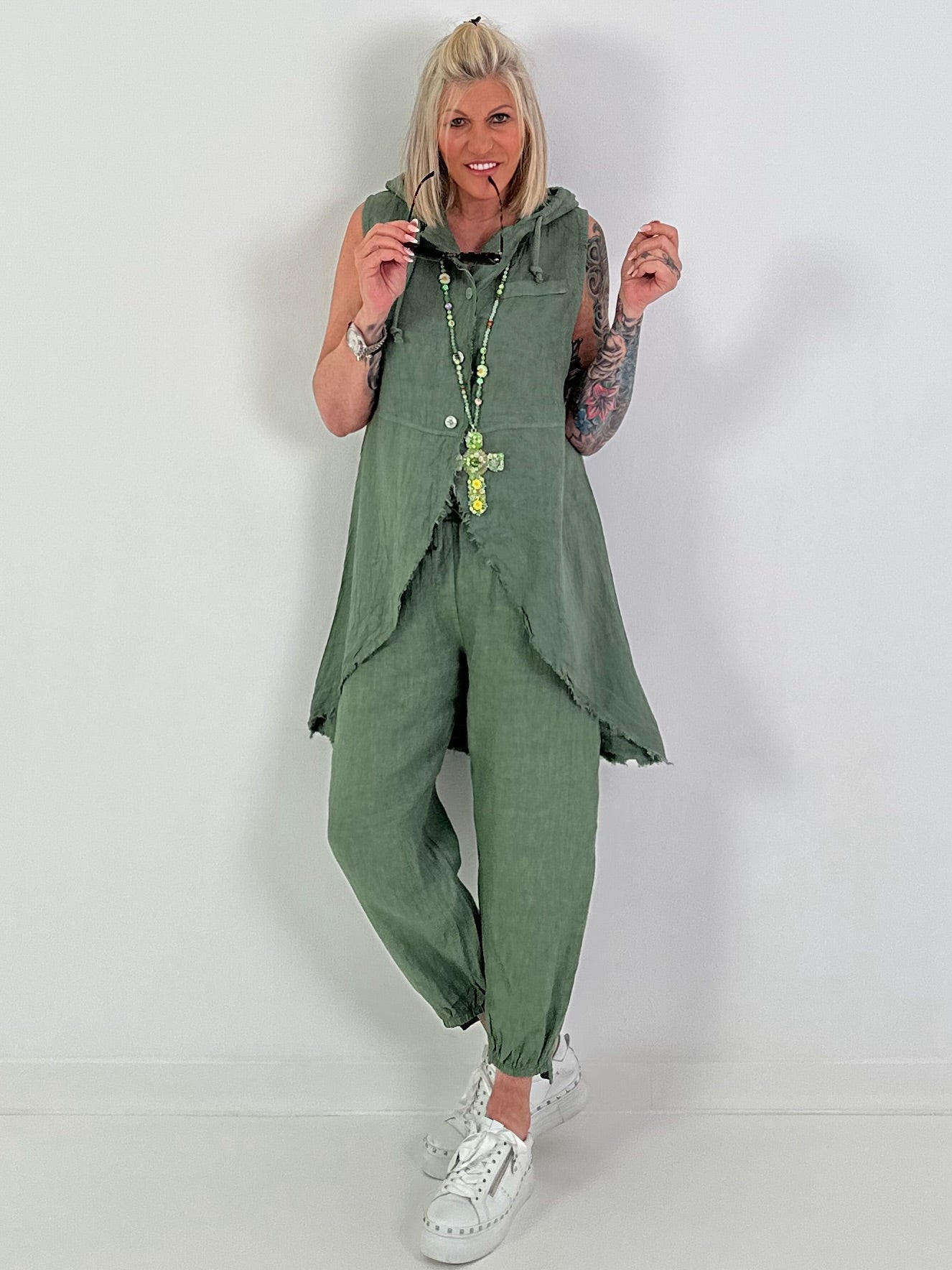 Leinen-Zweiteiler - khaki