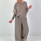 Leinen Shirt mit kurzen Ärmeln - taupe