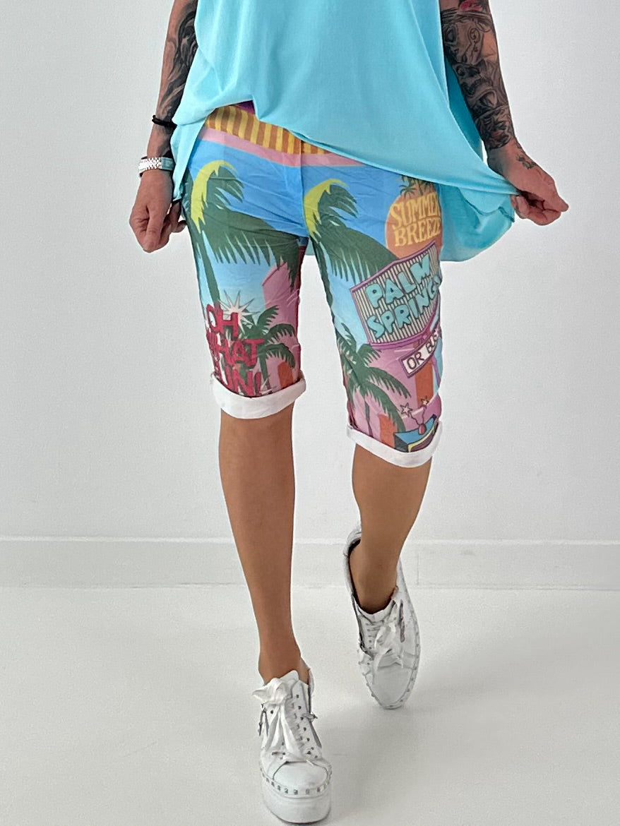 Short met all-over print - turquoise-roze-meerkleurig
