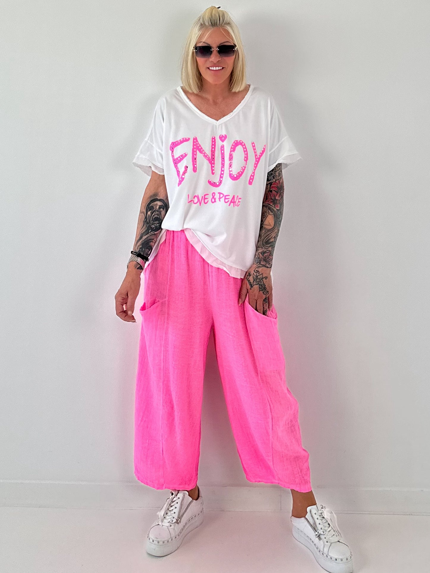Balloon Linen Trousers with Fringe Details - taupe