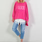 Oversized stonewashed Sweatshirt Modell "Glück..." - pink