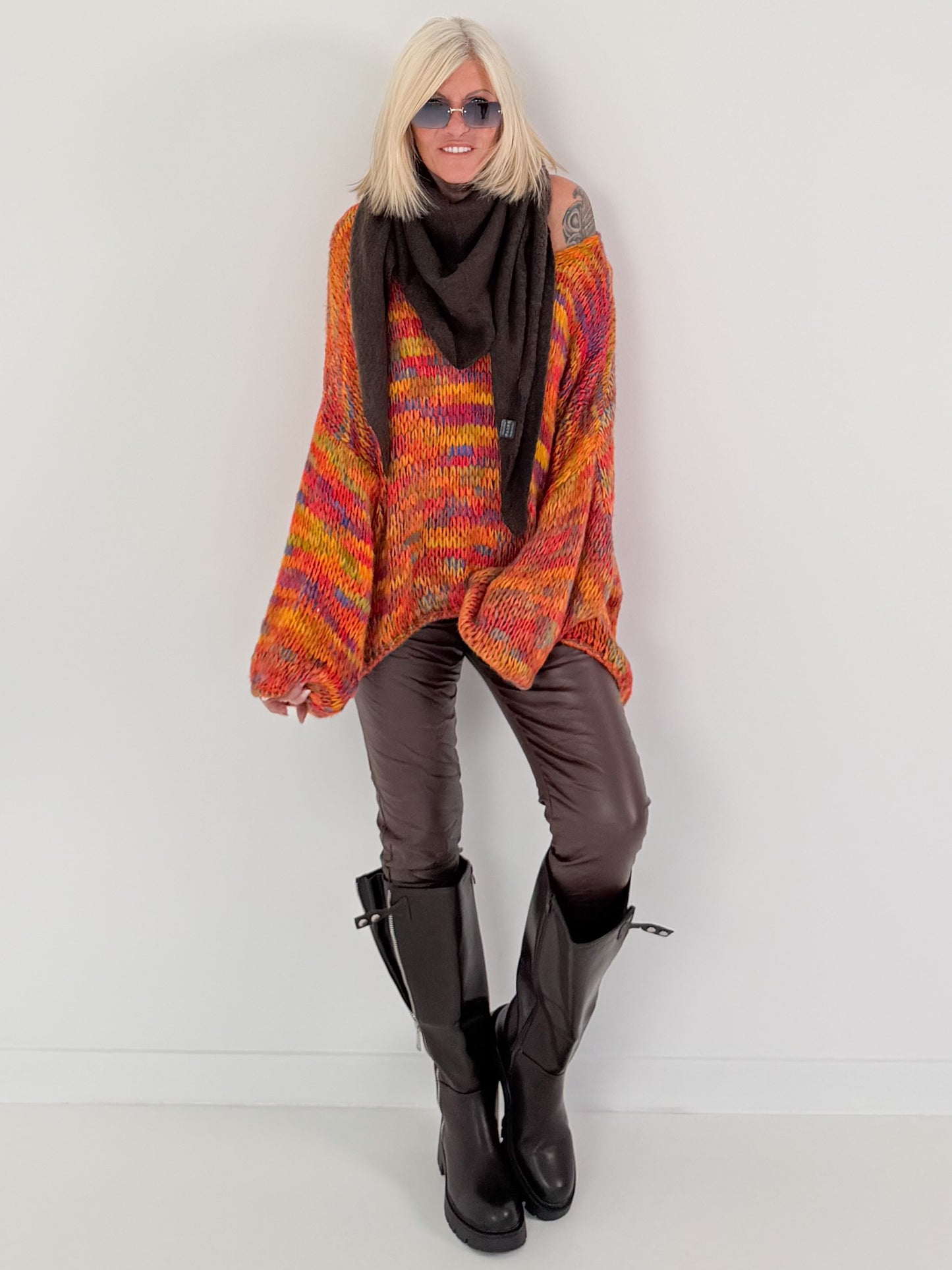 Weicher Oversized Grobstrickpullover  - mehrfarbig