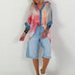 Oversized blouse with floral print - denim pink