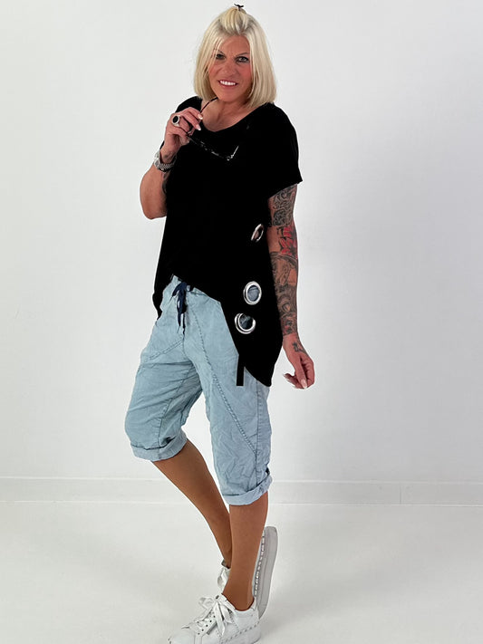 T-shirt met zijdelingse oogjes - zwart