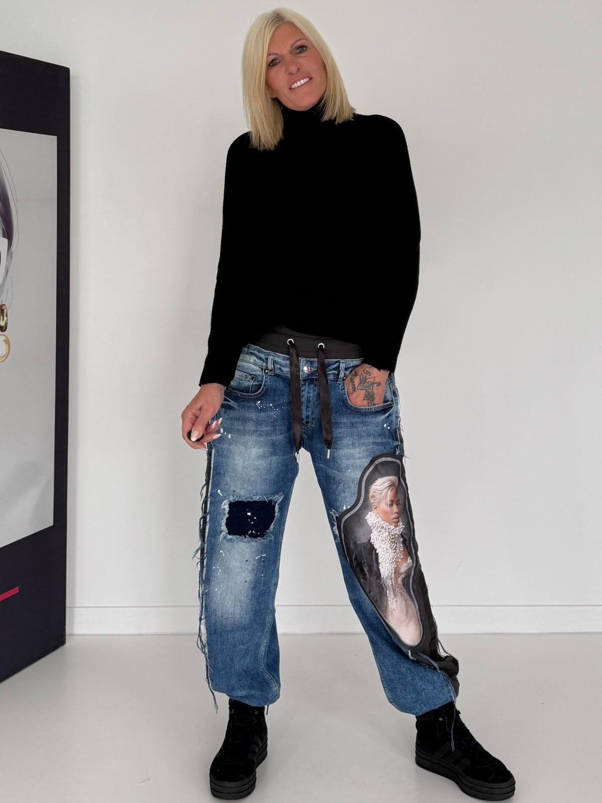 Jogg-Jeans im Used Look Woman & Pearl - denim-Schwarz