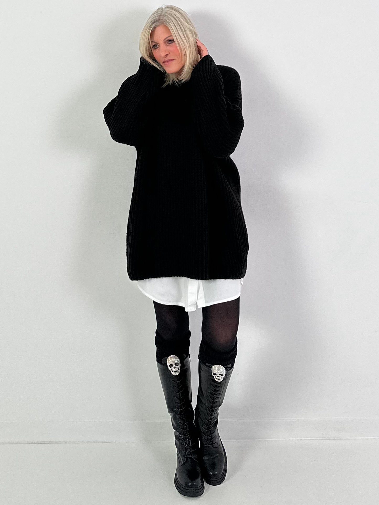 Long pullover model "Rib Relax" - black