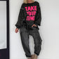 Oversized Sweater im Leoprint mit Schriftzug - anthrazit