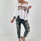 Strick Shirt mit Leo-Print - weiss