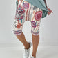 Korte Baggy met strepen en skull-print - salie-roze-multicolor