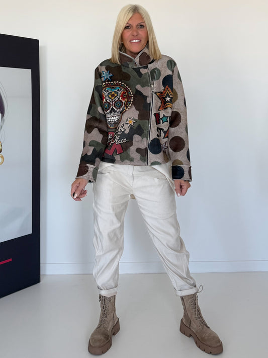 Biker Jacke Rockstar - oliv-beige-mehrfarbig