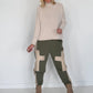 Sweathose im Materialmix - oliv-beige