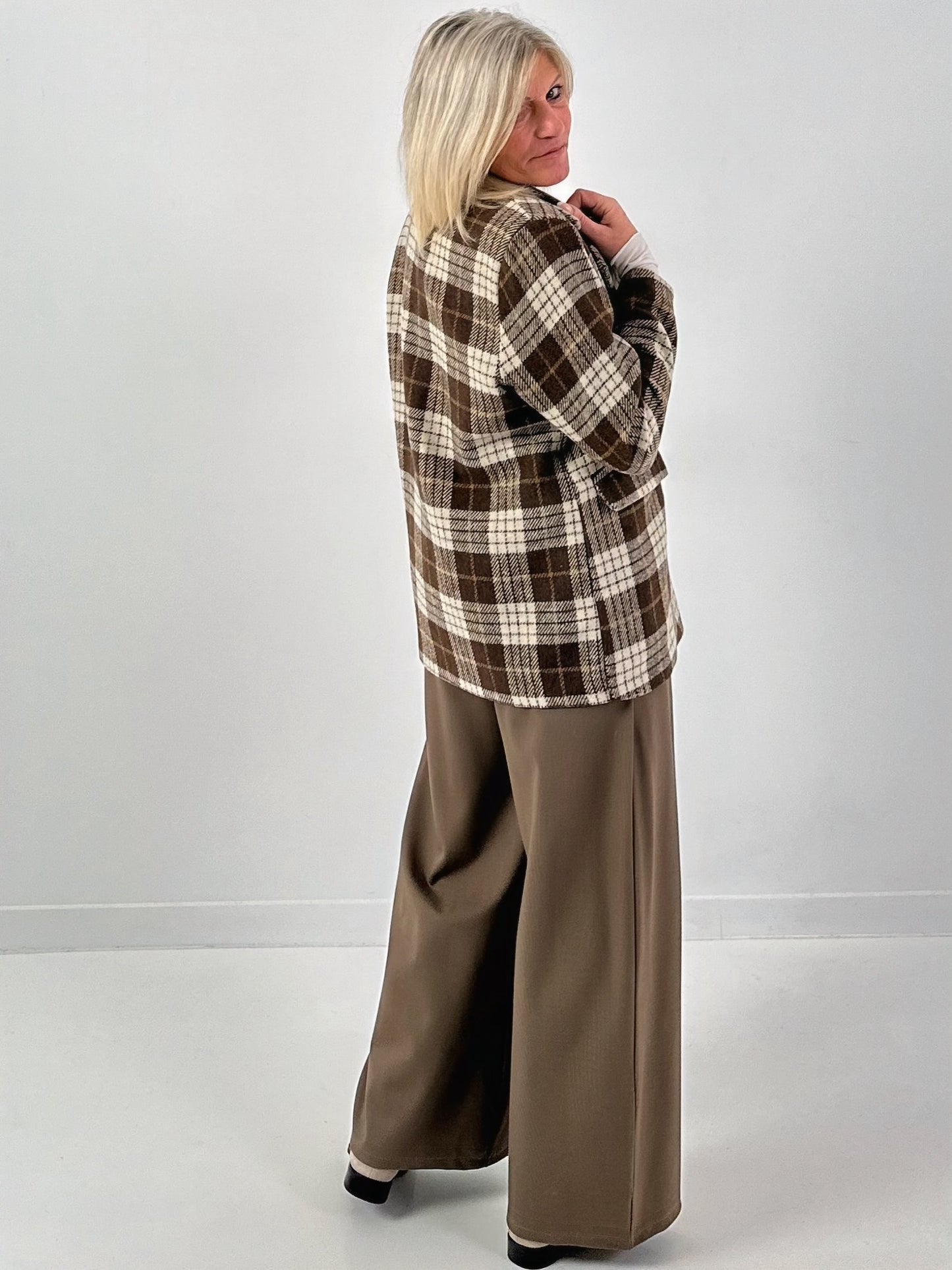 Geruit wollen blazer, model "Royal Check" - chocolade-veelkleurig