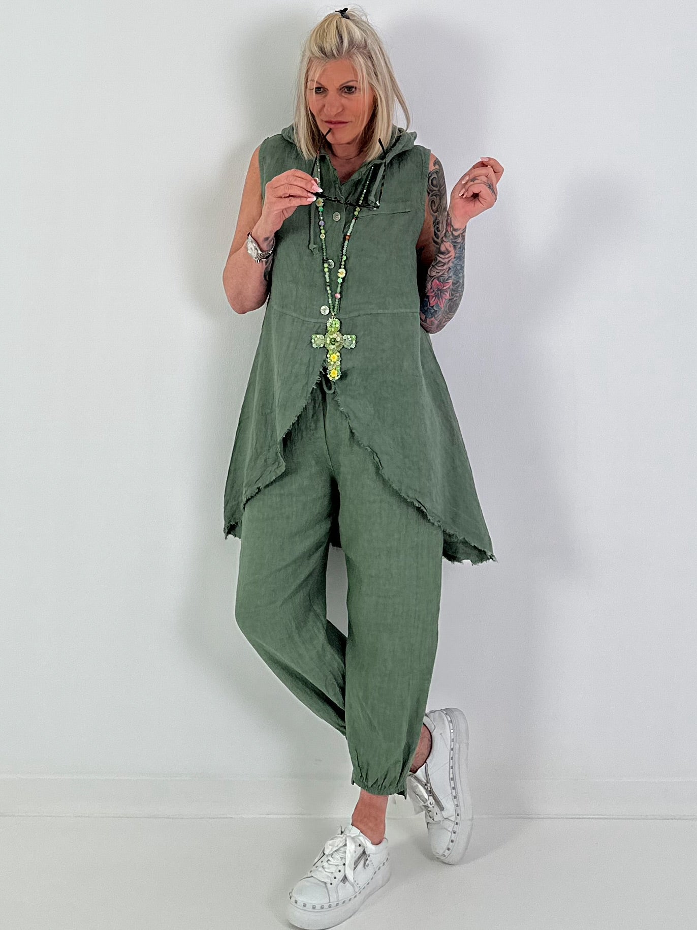 Leinen-Zweiteiler - khaki
