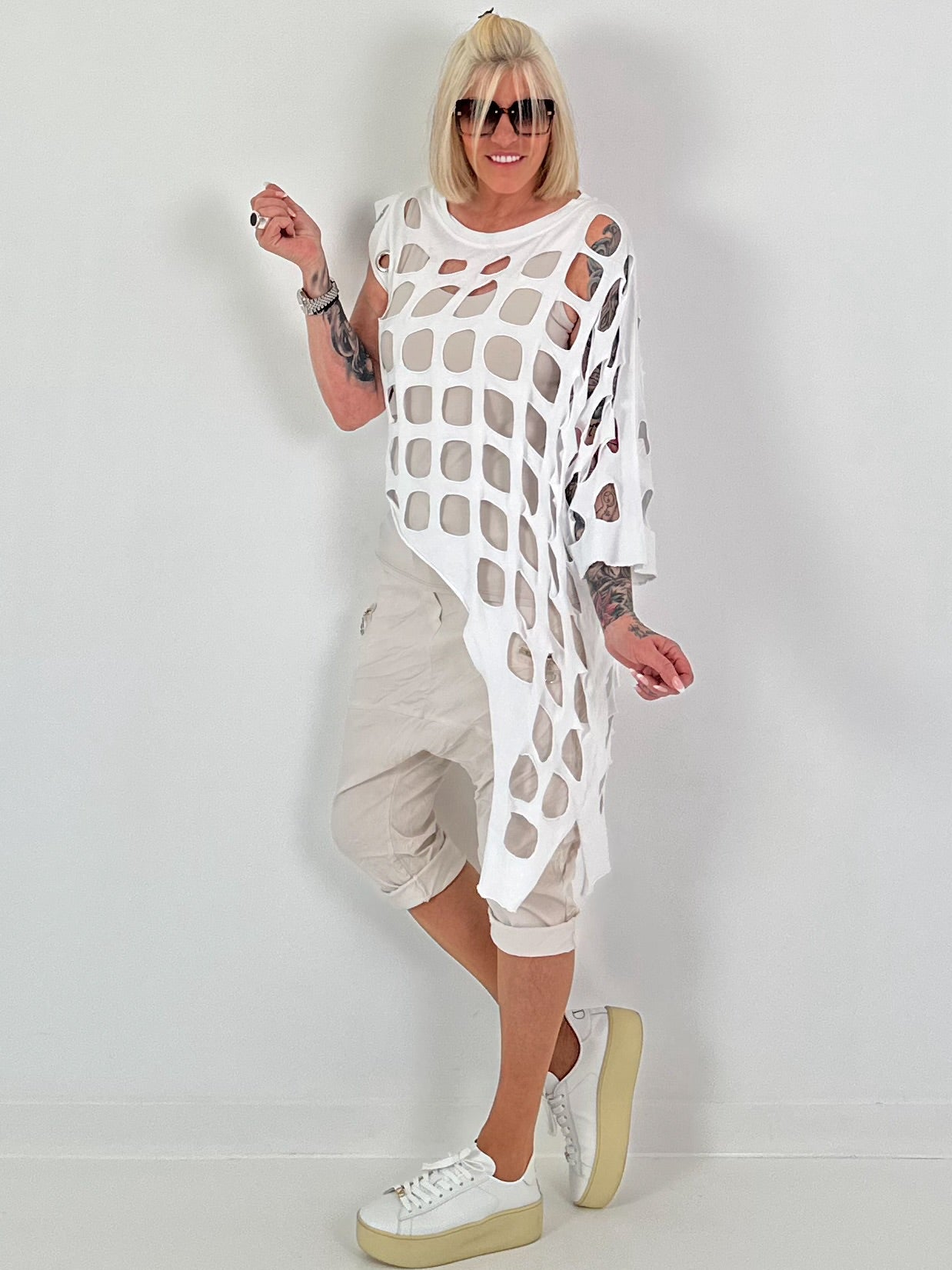 Shirt with all-over cut-outs and eyelets - white (available from 05/11/26)