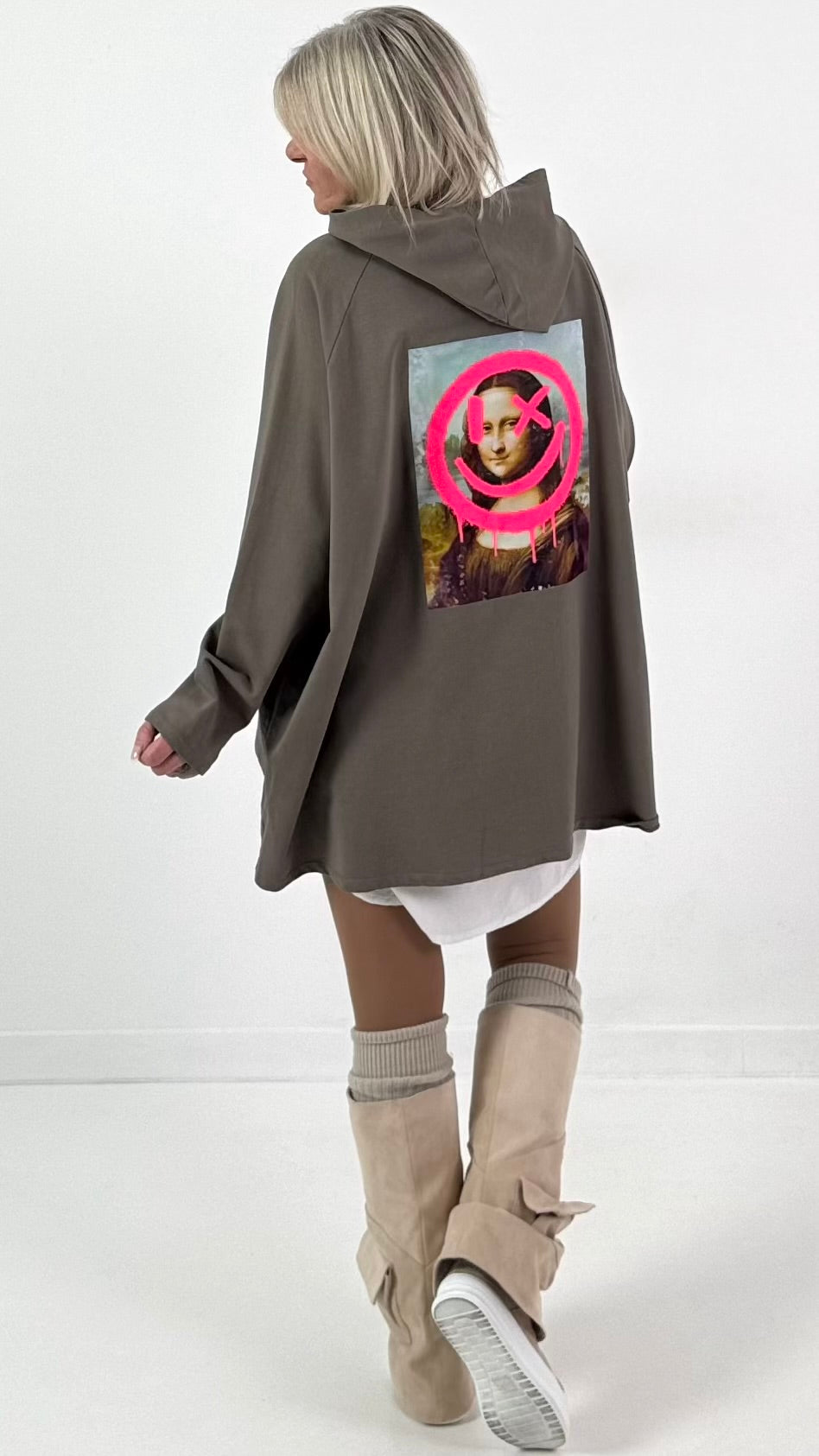 Hoodie model "Neon Icon Clash" - taupe