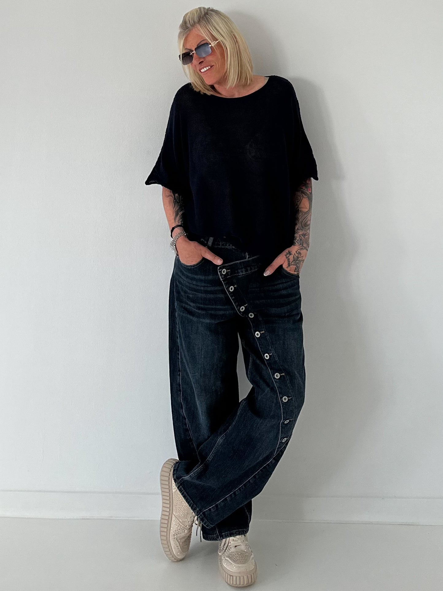 Lightweight half-sleeve sweater - navy
