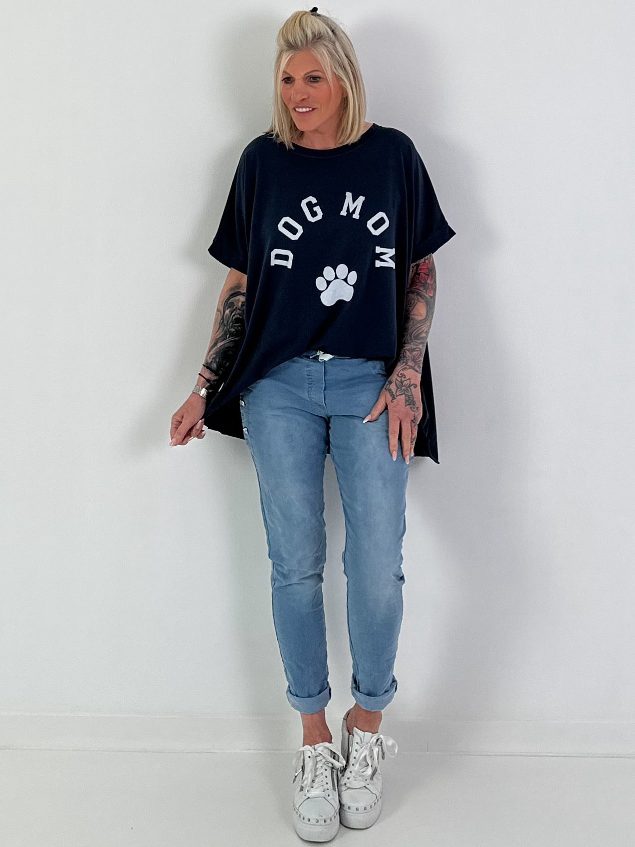 Oversized T-Shirt Dog Mom - dunkelblau