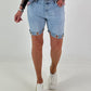 Jeansshort mit Ösen-Abschlüssen - hellblau