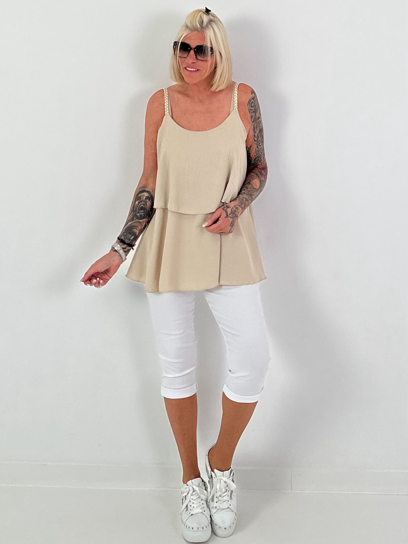 Capri Pants with Tie Waist - White