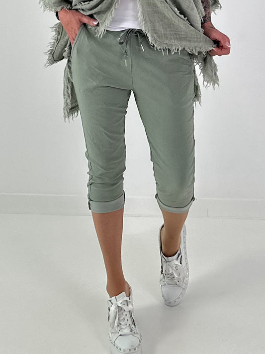 Capri Hose mit Bindeband - salbei