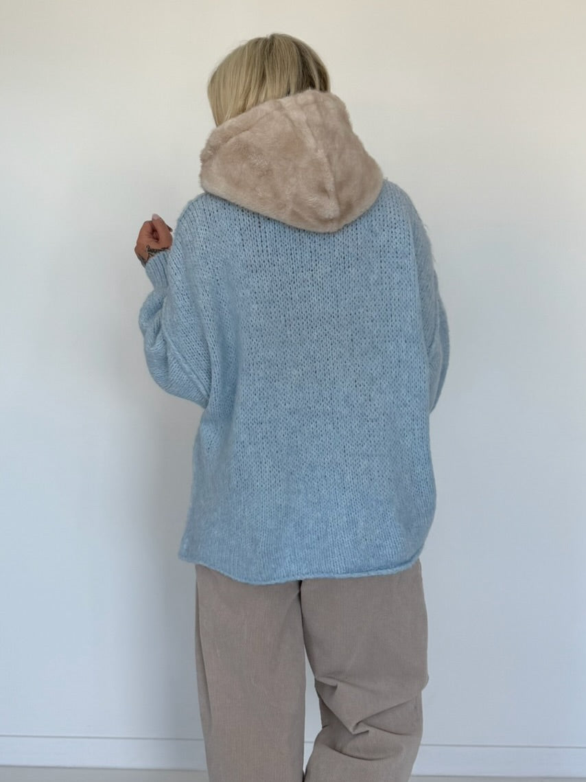 Faux-Fur Balaclava mit Strickkragen - beige