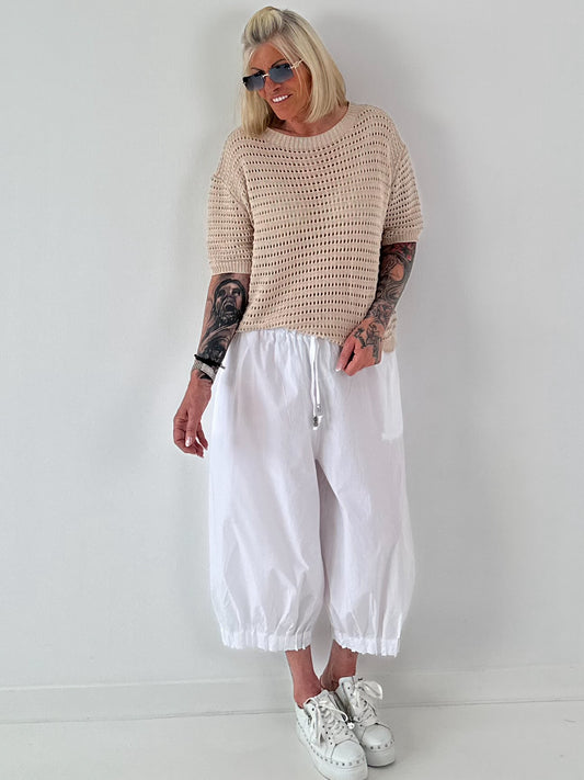 Strick Shirt mit Lochmuster - beige