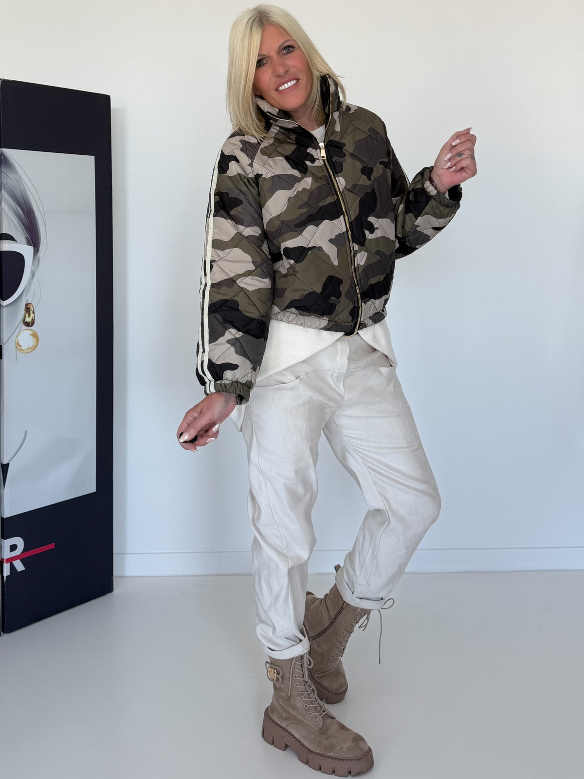 Bomberjacke im Camouflage-Look - oliv-beige-mehrfarbig