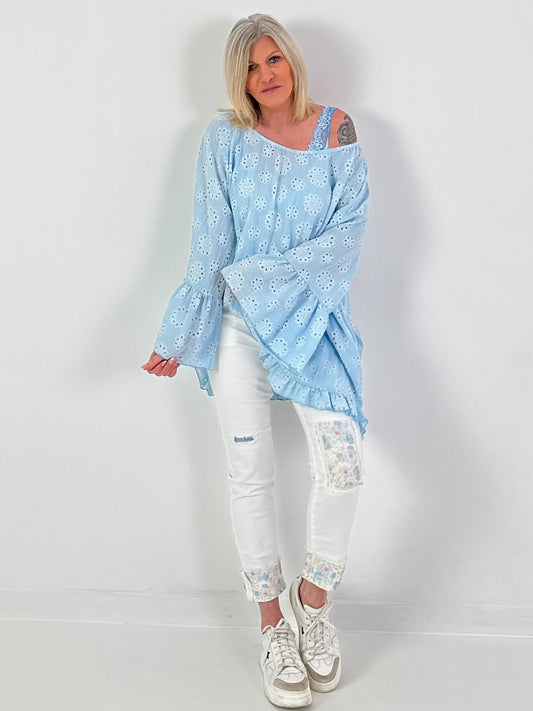 Tunika/Kleid mit Lochstick - hellblau