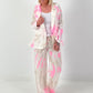 Leichter Leinen Blazer mit Batik Muster - weiss-neonpink-beige