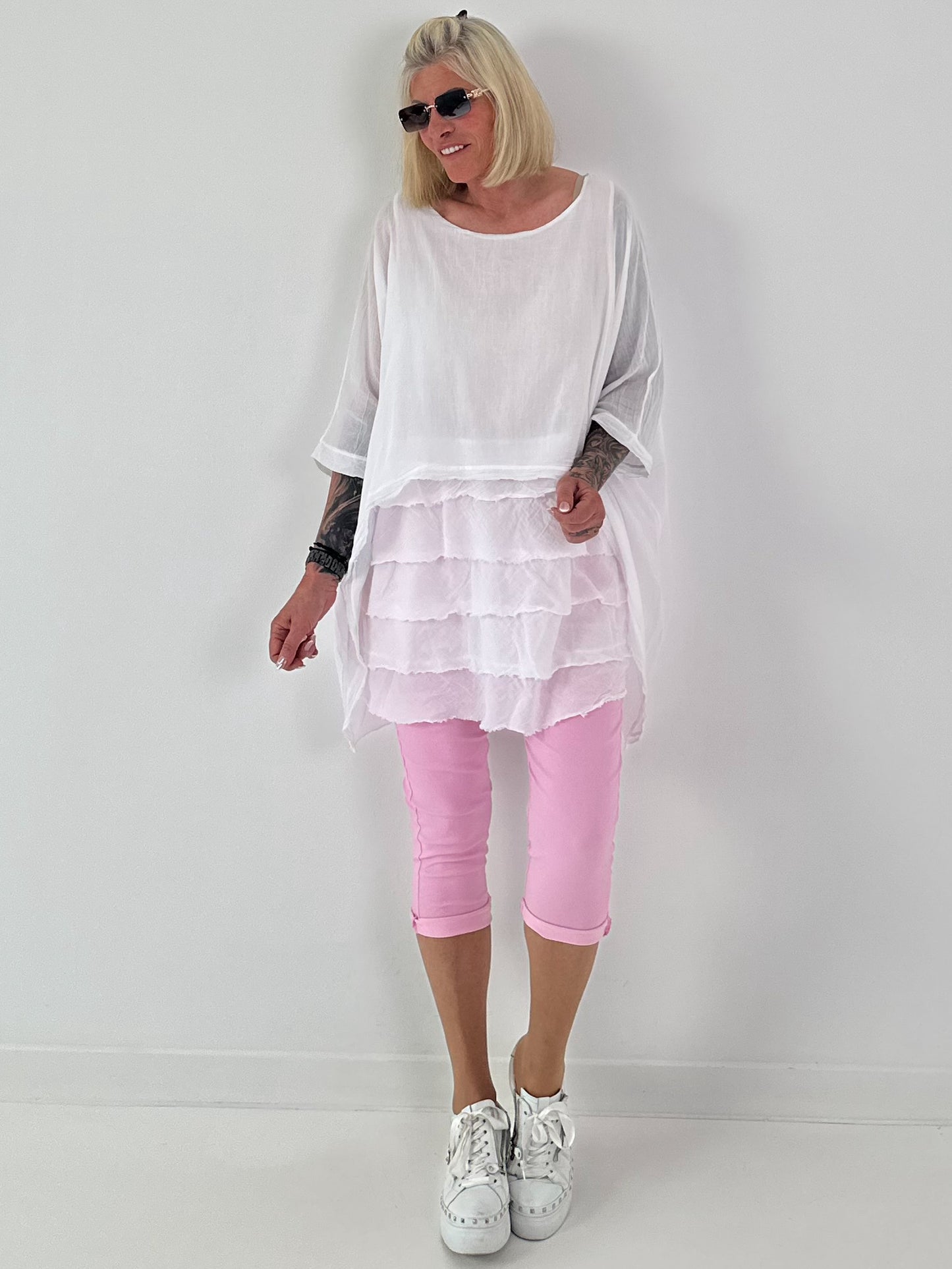 Capri Hose mit Bindeband - rosa