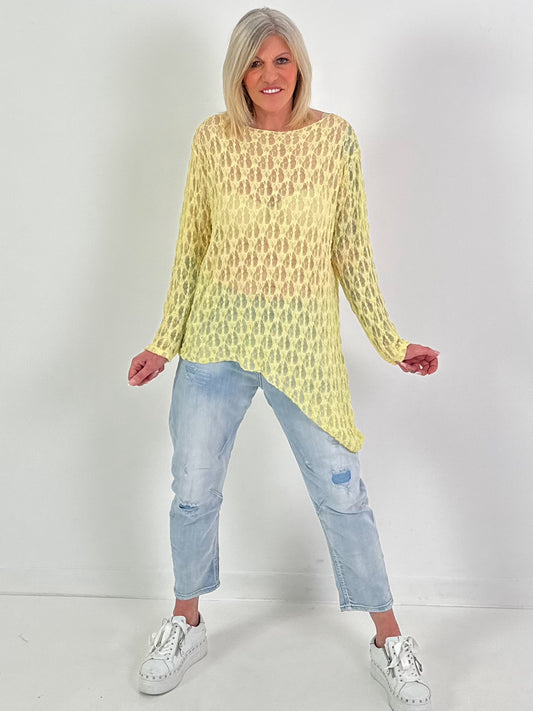 Spitzenshirt mit Muster - gelb