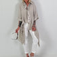 Oversized Bluse asymmetrisch mit Krawatte - taupe