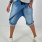 Kurze Jeansbaggy mit Überwurf - blau