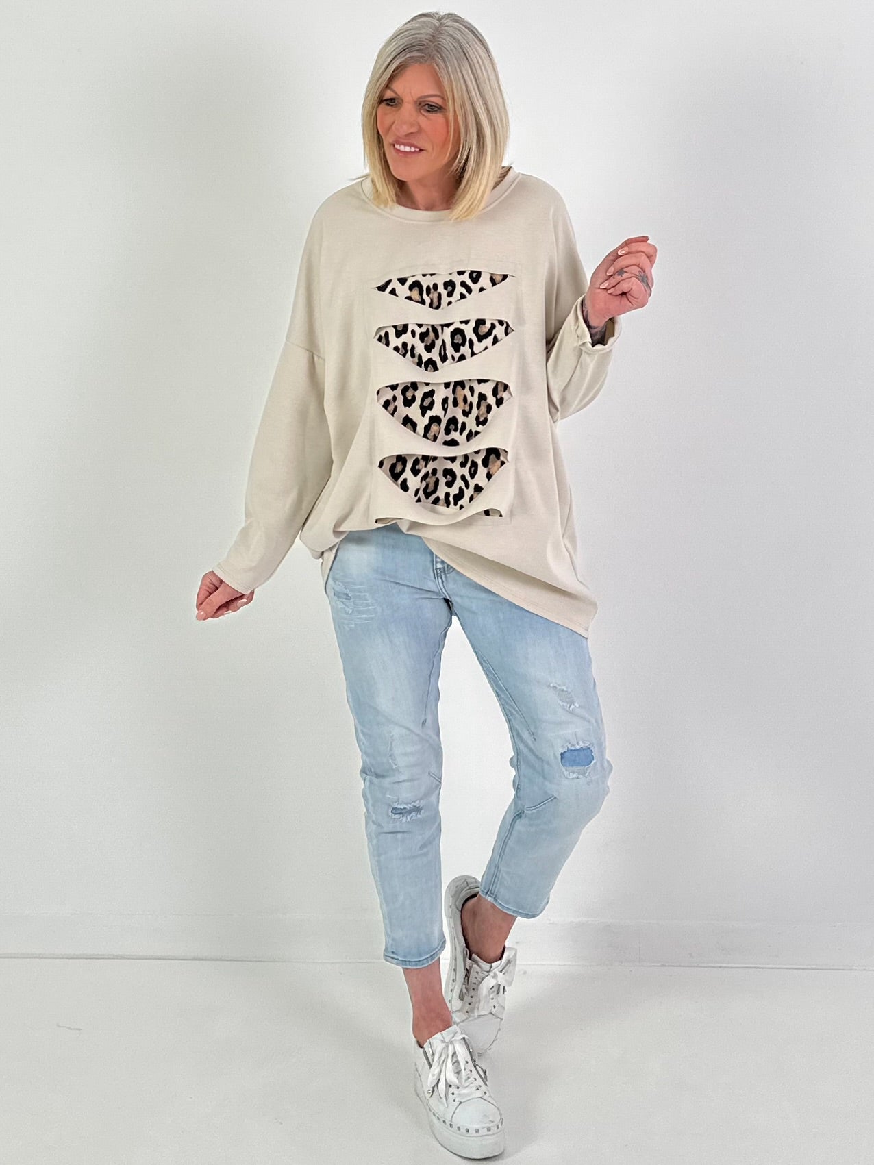 Sweater with cut-outs - beige