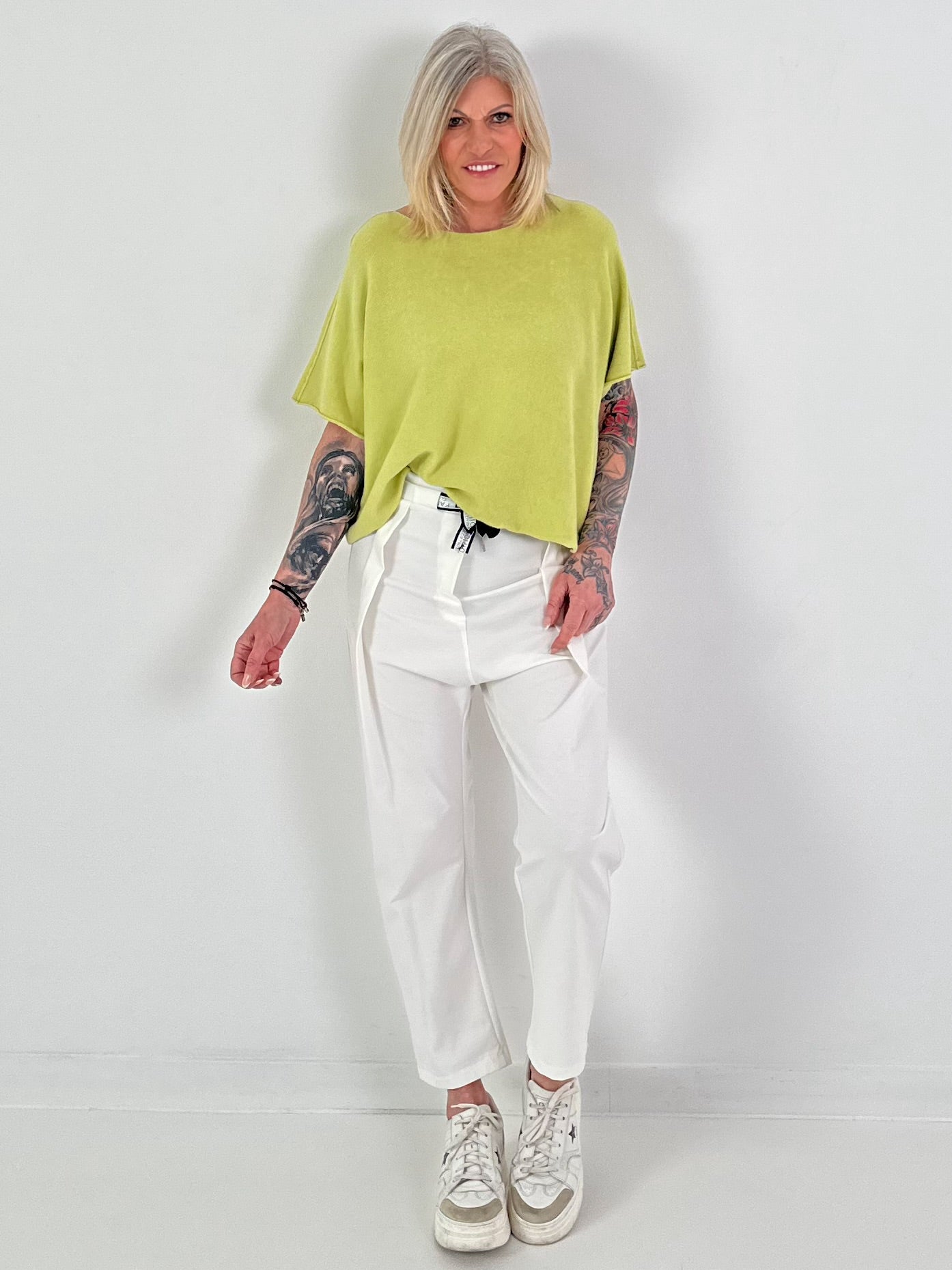 Short-sleeved knit sweater - green