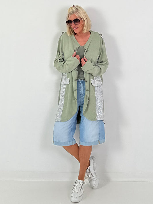 Oversized Leinen-Military Blazer - khaki