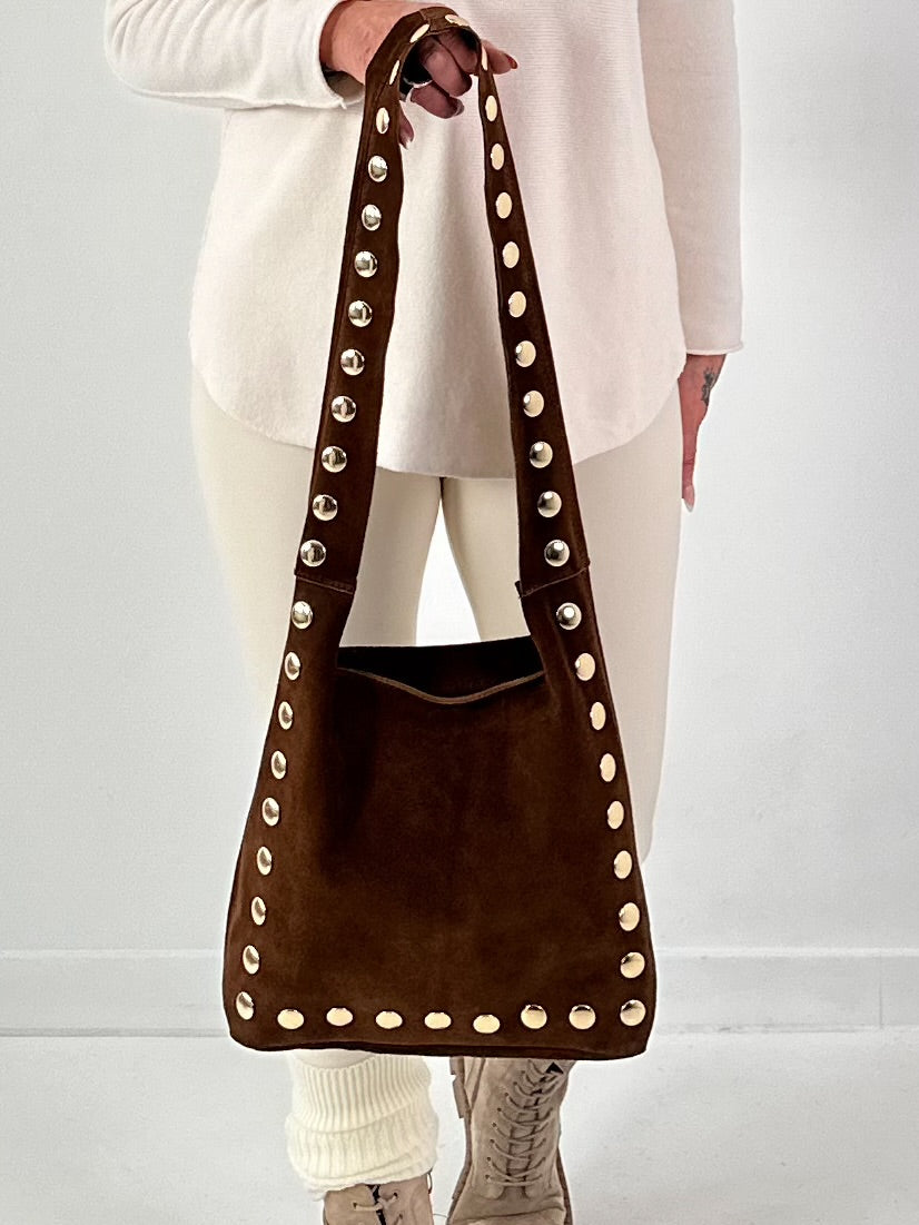 Suede bag model "Nomad" - chocolate