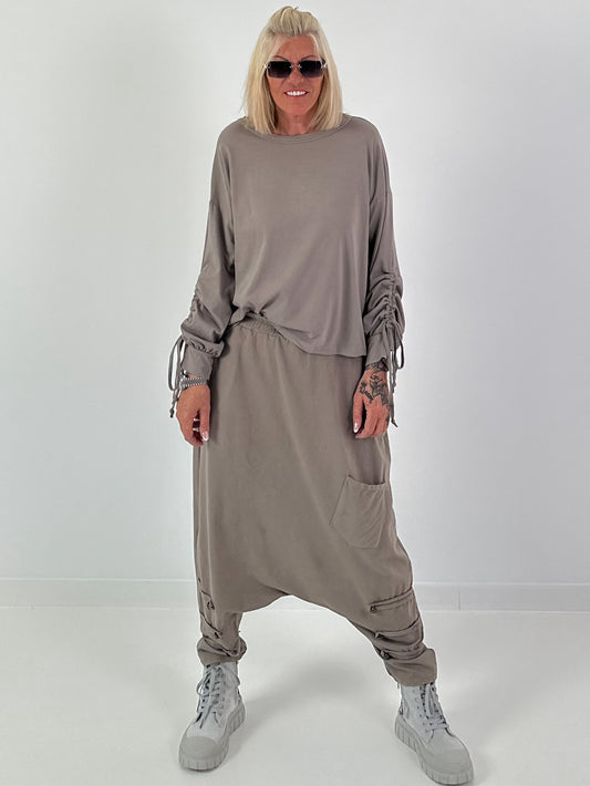 Shirt mit Raff-Details - taupe